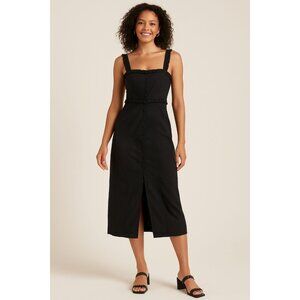 by Anthropologie Corset-Style Button-Front Ruffle Maxi Dress Black Size MEDIUM